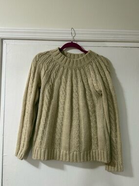 Massimo Dutti Wool Blend Cream Cable-Knit Crewneck Sweater size small